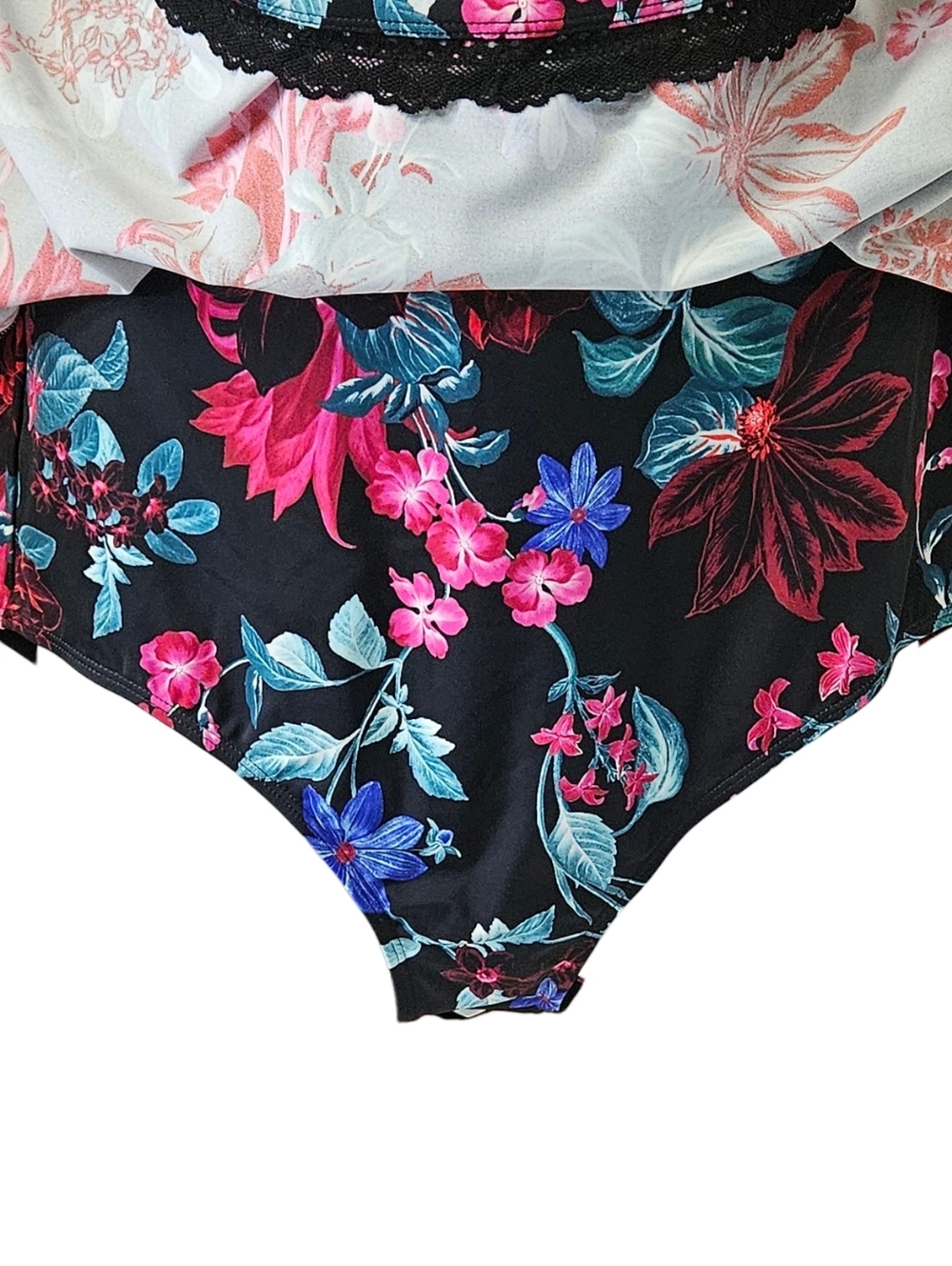 Torrid 2X Floral Fit & Flare Swim Dress Attached Brief Lace Trim - Picture 6 of 16